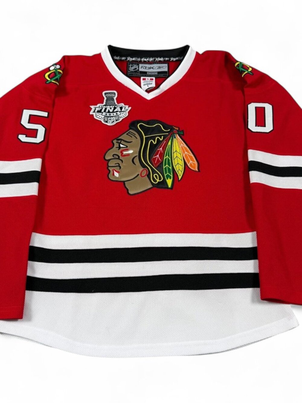 Reebok Crawford #50 Chicago Blackhawks Jersey L Red 2015 Cup Patch